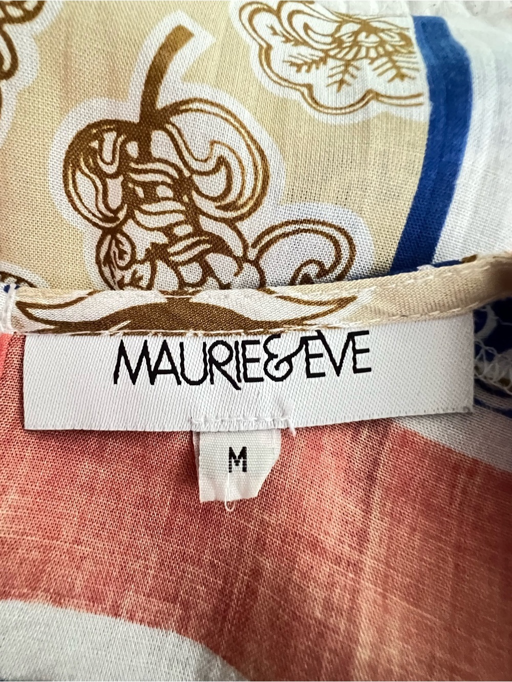 Maurie + Eve Sleeveless Printed White, Coral & Blue Jumpsuit Size Medium - Picture 6 of 7